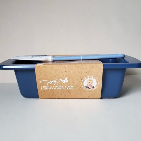 NWT Dolly Parton 9 x 5 x 3 Loaf Pan Spatula Set Blue “Spread Your Wings” - Picture 2 of 4